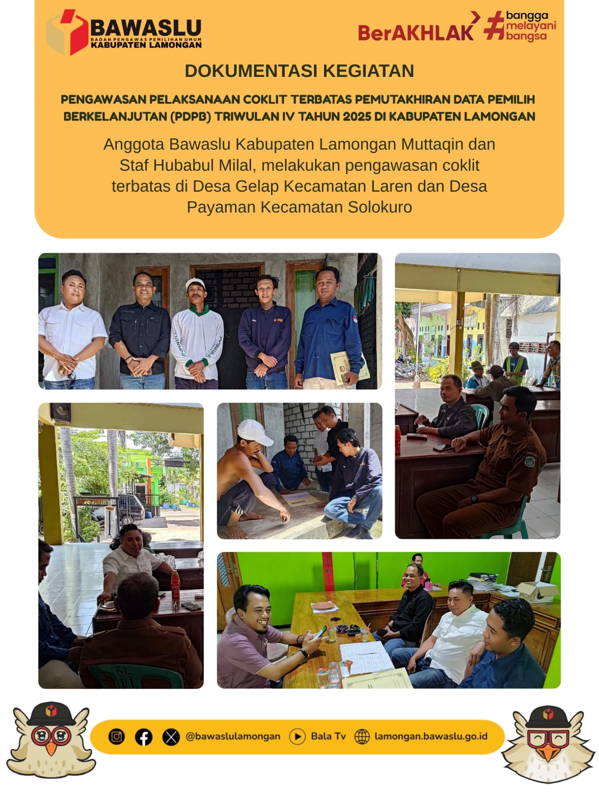 Bawaslu Kabupaten Lamongan Awasi Pelaksanaan Coktas PDPB Triwulan IV di Sejumlah Desa 