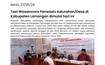 TES WAWANCARA PANWASLU KELURAHAN/DESA DI KABUPATEN LAMONGAN DILAKSANAKAN MULAI HARI INI